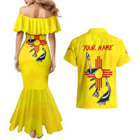 New Mexico Zia Symbol Fish Hook Couples Matching Mermaid Dress and Hawaiian Shirt Torn Fishing Graphic and Custom Name Design - Wonder Print Shop