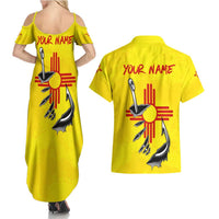 New Mexico Zia Symbol Fish Hook Couples Matching Summer Maxi Dress and Hawaiian Shirt Torn Fishing Graphic and Custom Name Design - Wonder Print Shop