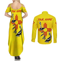 New Mexico Zia Symbol Fish Hook Couples Matching Summer Maxi Dress and Long Sleeve Button Shirt Torn Fishing Graphic and Custom Name Design - Wonder Print Shop