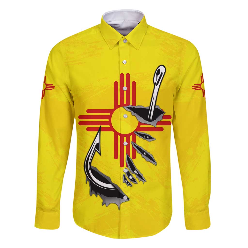 New Mexico Zia Symbol Fish Hook Family Matching Long Sleeve Bodycon Dress and Hawaiian Shirt Torn Fishing Graphic and Custom Name Design - Wonder Print Shop