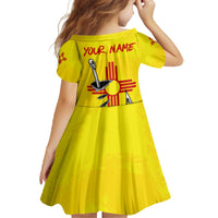 New Mexico Zia Symbol Fish Hook Family Matching Off The Shoulder Long Sleeve Dress and Hawaiian Shirt Torn Fishing Graphic and Custom Name Design - Wonder Print Shop