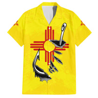 New Mexico Zia Symbol Fish Hook Family Matching Off The Shoulder Long Sleeve Dress and Hawaiian Shirt Torn Fishing Graphic and Custom Name Design - Wonder Print Shop