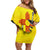 New Mexico Zia Symbol Fish Hook Family Matching Off Shoulder Short Dress and Hawaiian Shirt Torn Fishing Graphic and Custom Name Design - Wonder Print Shop