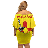 New Mexico Zia Symbol Fish Hook Family Matching Off Shoulder Short Dress and Hawaiian Shirt Torn Fishing Graphic and Custom Name Design - Wonder Print Shop
