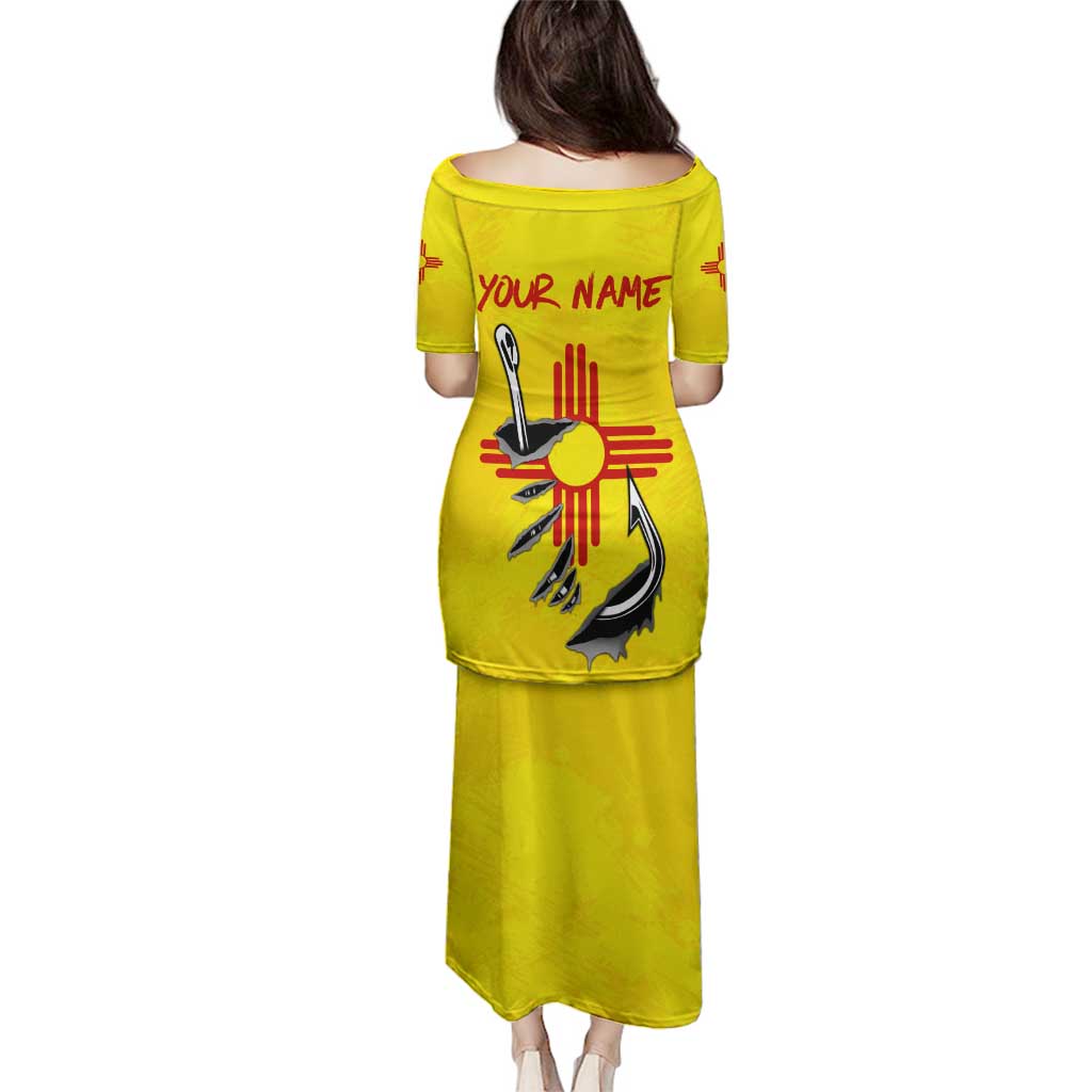 New Mexico Zia Symbol Fish Hook Family Matching Puletasi and Hawaiian Shirt Torn Fishing Graphic and Custom Name Design - Wonder Print Shop