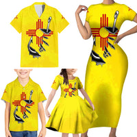 New Mexico Zia Symbol Fish Hook Family Matching Short Sleeve Bodycon Dress and Hawaiian Shirt Torn Fishing Graphic and Custom Name Design - Wonder Print Shop