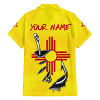 New Mexico Zia Symbol Fish Hook Family Matching Short Sleeve Bodycon Dress and Hawaiian Shirt Torn Fishing Graphic and Custom Name Design - Wonder Print Shop