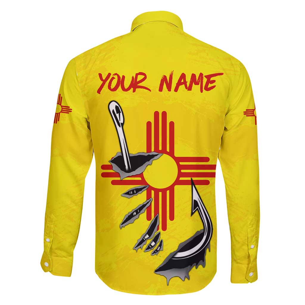 New Mexico Zia Symbol Fish Hook Family Matching Short Sleeve Bodycon Dress and Hawaiian Shirt Torn Fishing Graphic and Custom Name Design - Wonder Print Shop