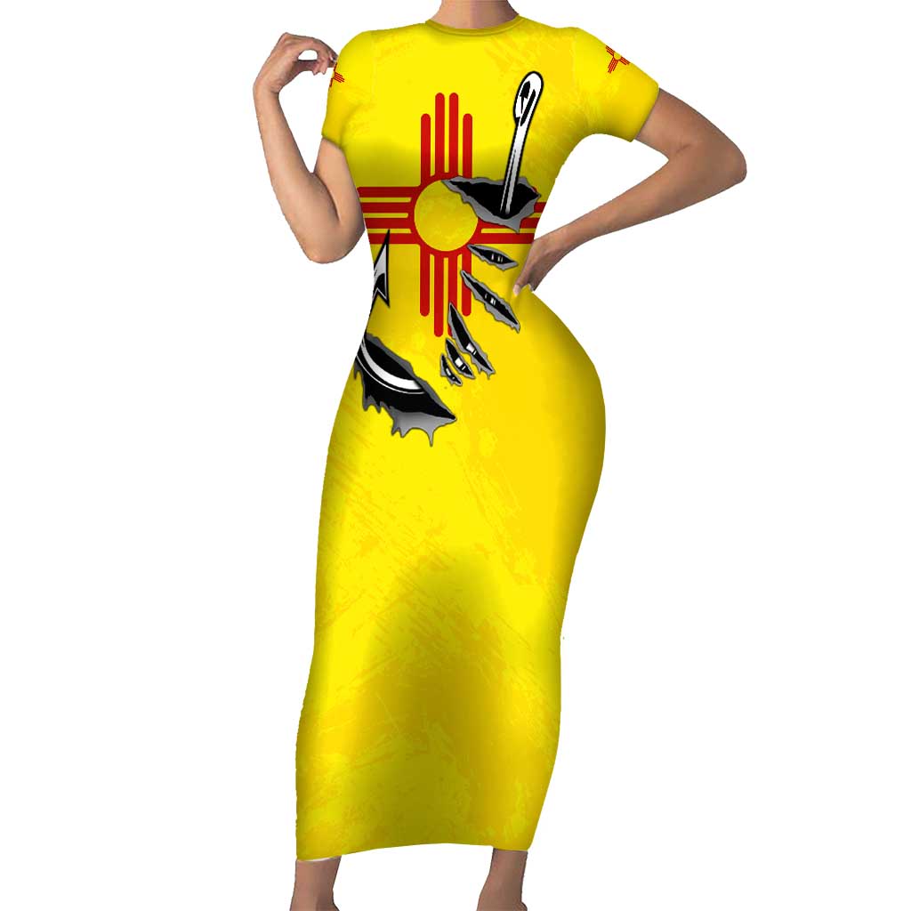 New Mexico Zia Symbol Fish Hook Family Matching Short Sleeve Bodycon Dress and Hawaiian Shirt Torn Fishing Graphic and Custom Name Design - Wonder Print Shop