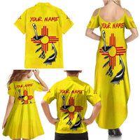 New Mexico Zia Symbol Fish Hook Family Matching Summer Maxi Dress and Hawaiian Shirt Torn Fishing Graphic and Custom Name Design - Wonder Print Shop