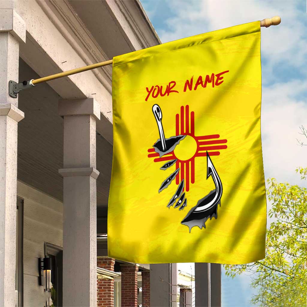 New Mexico Zia Symbol Fish Hook Garden Flag Torn Fishing Graphic and Custom Name Design - Wonder Print Shop