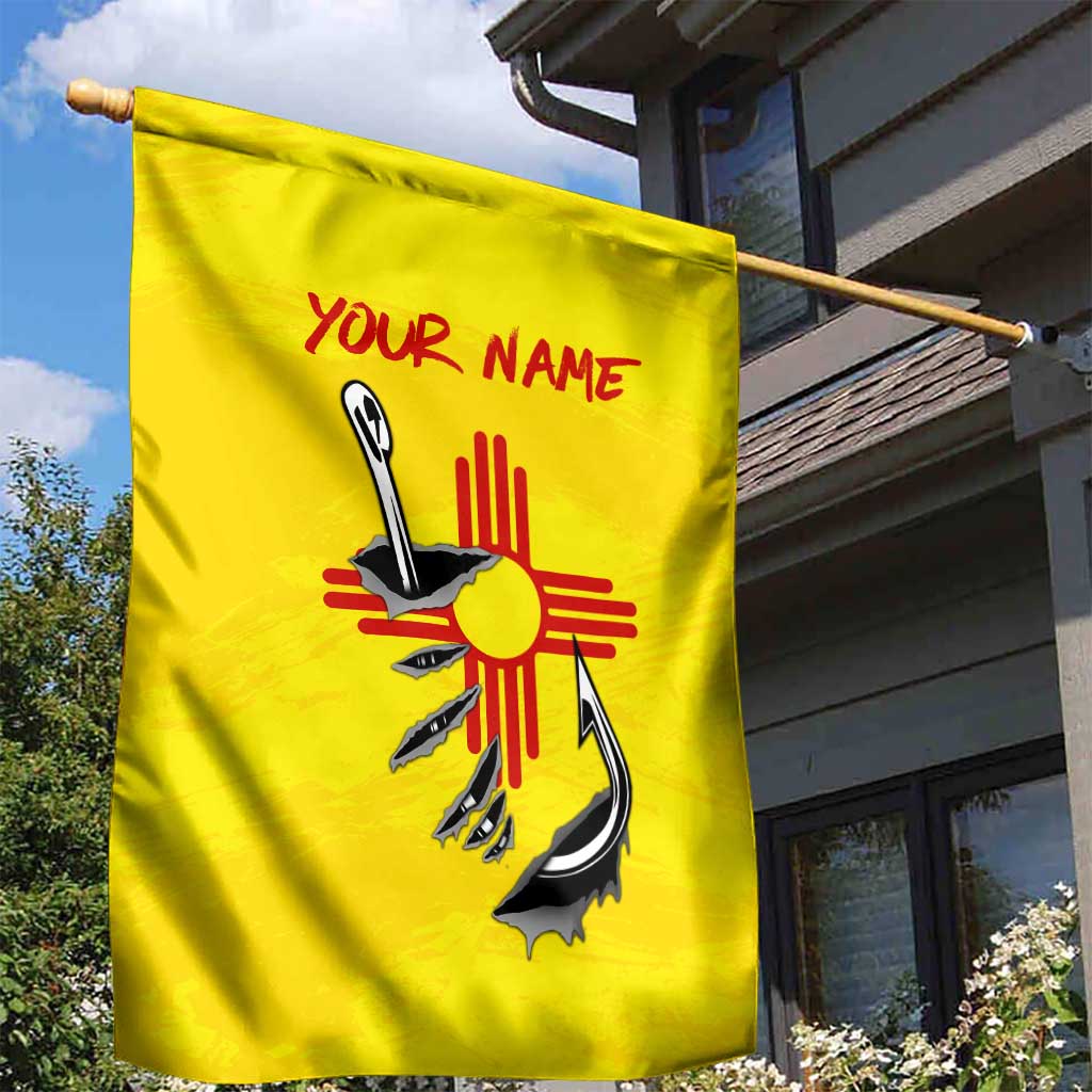 New Mexico Zia Symbol Fish Hook Garden Flag Torn Fishing Graphic and Custom Name Design - Wonder Print Shop