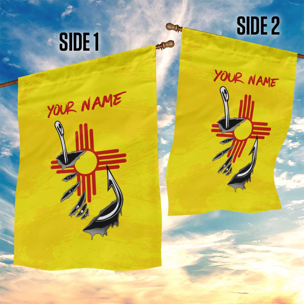 New Mexico Zia Symbol Fish Hook Garden Flag Torn Fishing Graphic and Custom Name Design - Wonder Print Shop