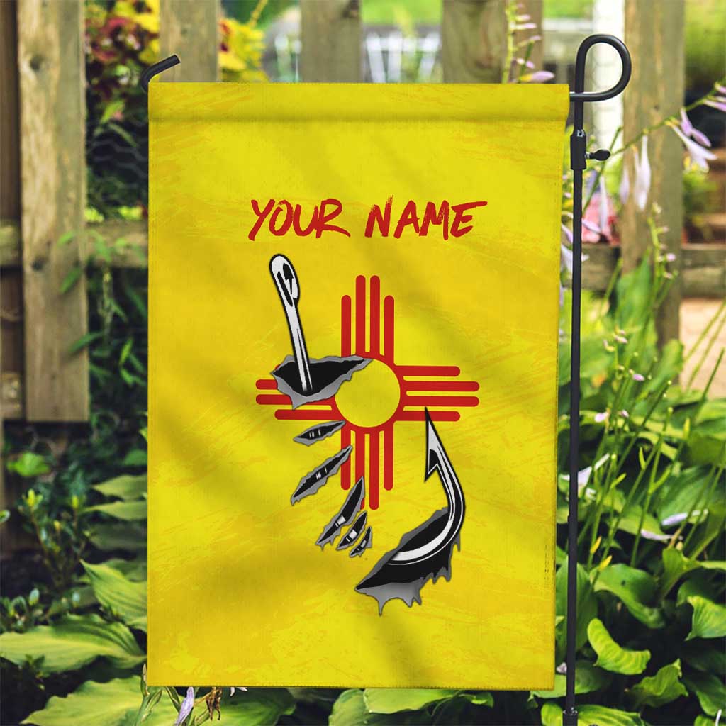 New Mexico Zia Symbol Fish Hook Garden Flag Torn Fishing Graphic and Custom Name Design - Wonder Print Shop