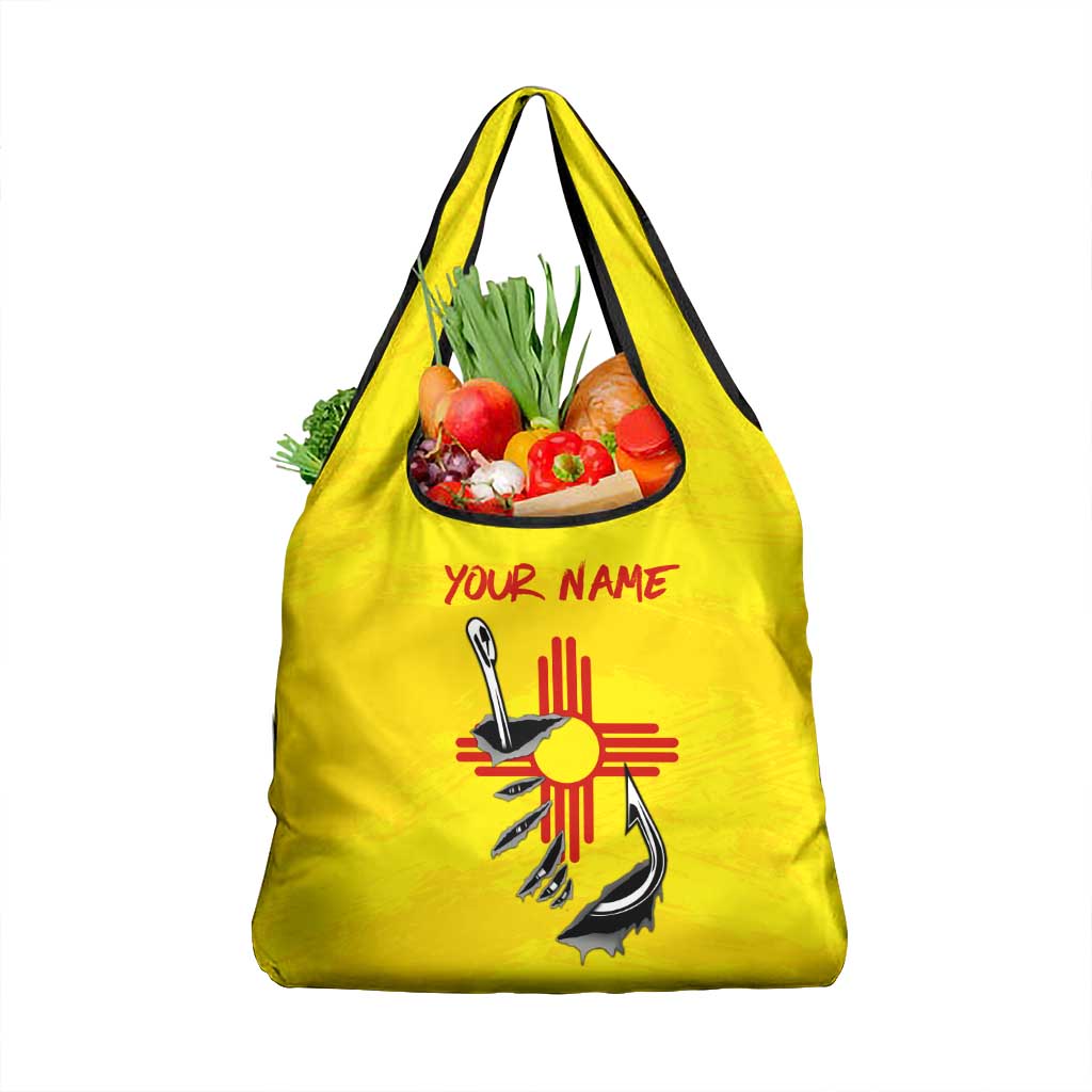New Mexico Zia Symbol Fish Hook Grocery Bag Torn Fishing Graphic and Custom Name Design - Wonder Print Shop