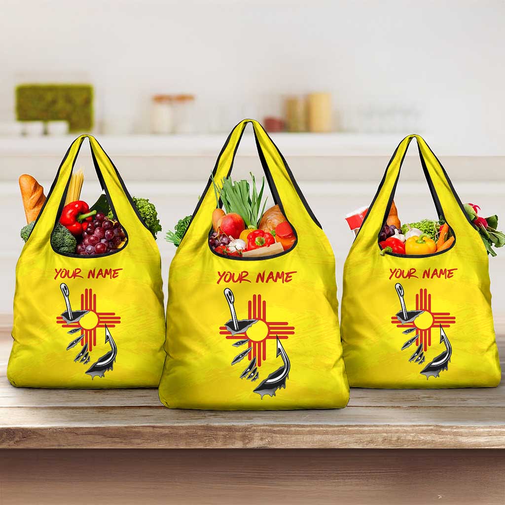 New Mexico Zia Symbol Fish Hook Grocery Bag Torn Fishing Graphic and Custom Name Design - Wonder Print Shop