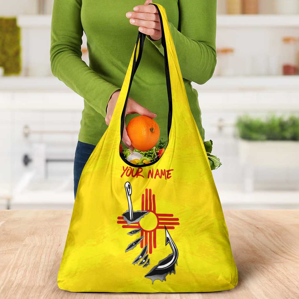 New Mexico Zia Symbol Fish Hook Grocery Bag Torn Fishing Graphic and Custom Name Design - Wonder Print Shop