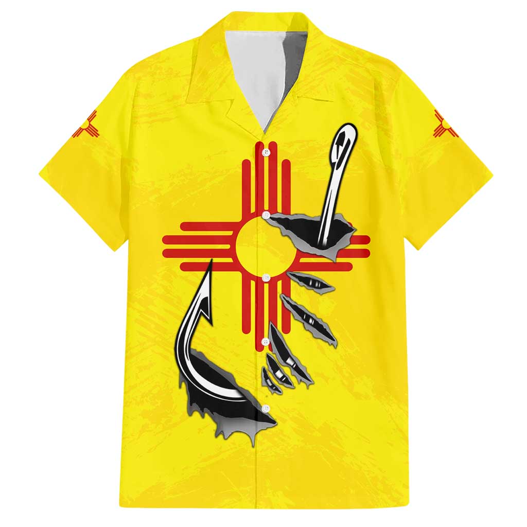New Mexico Zia Symbol Fish Hook Hawaiian Shirt Torn Fishing Graphic and Custom Name Design - Wonder Print Shop