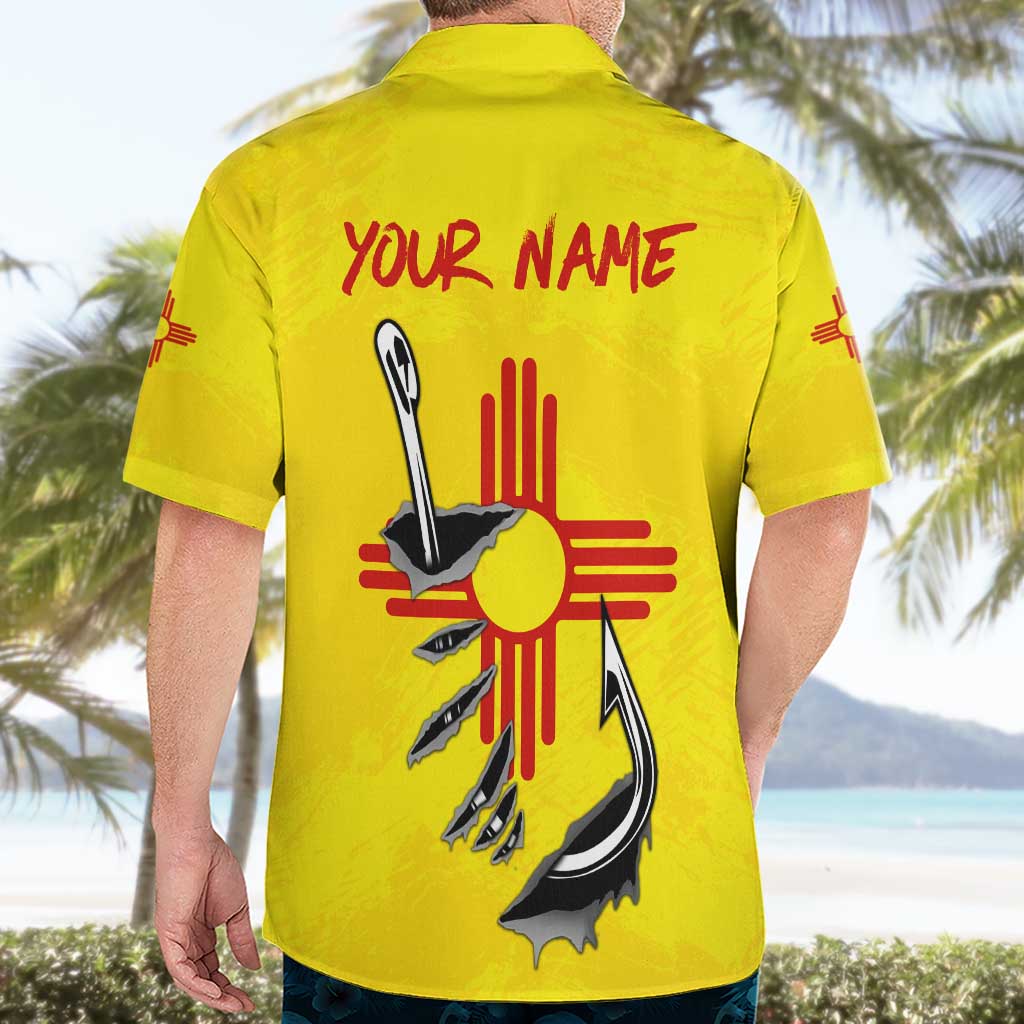 New Mexico Zia Symbol Fish Hook Hawaiian Shirt Torn Fishing Graphic and Custom Name Design - Wonder Print Shop