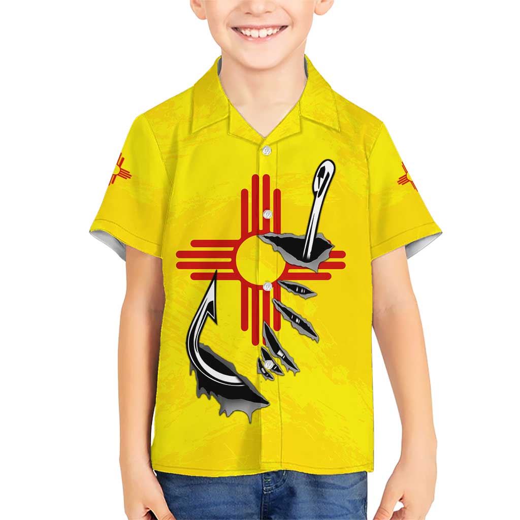 New Mexico Zia Symbol Fish Hook Hawaiian Shirt Torn Fishing Graphic and Custom Name Design - Wonder Print Shop