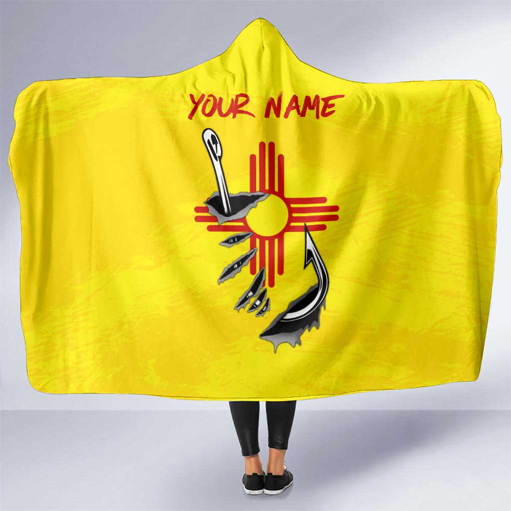 New Mexico Zia Symbol Fish Hook Hooded Blanket Torn Fishing Graphic and Custom Name Design - Wonder Print Shop