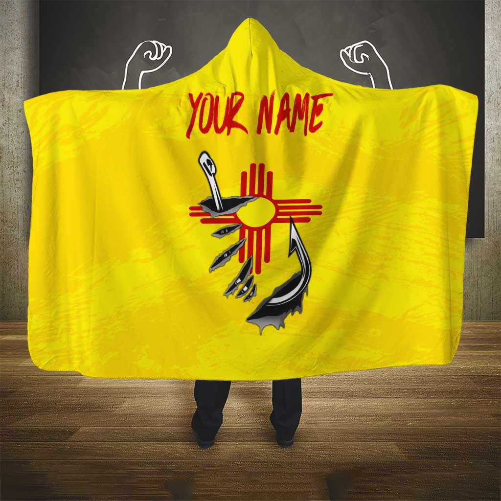 New Mexico Zia Symbol Fish Hook Hooded Blanket Torn Fishing Graphic and Custom Name Design - Wonder Print Shop