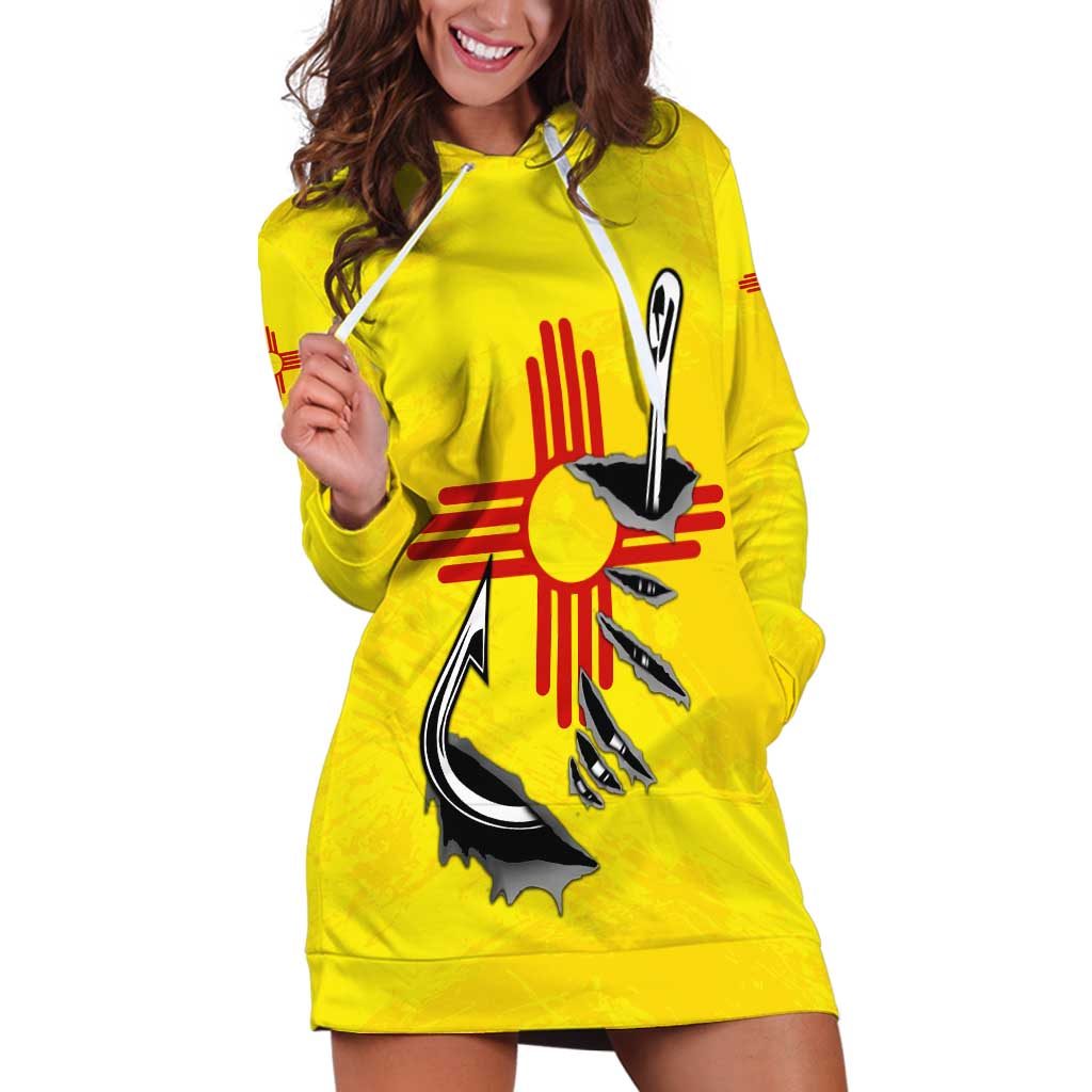 New Mexico Zia Symbol Fish Hook Hoodie Dress Torn Fishing Graphic and Custom Name Design - Wonder Print Shop
