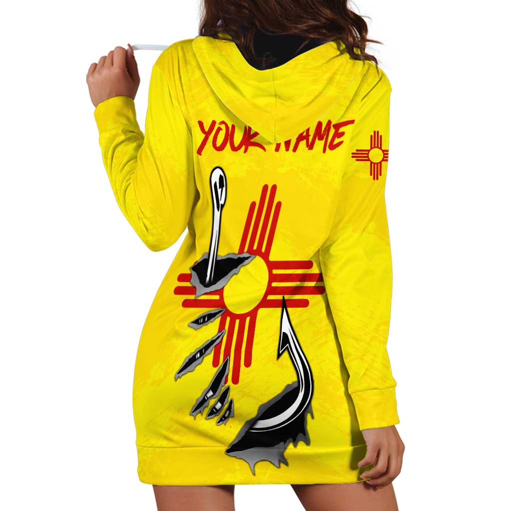 New Mexico Zia Symbol Fish Hook Hoodie Dress Torn Fishing Graphic and Custom Name Design - Wonder Print Shop