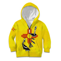 New Mexico Zia Symbol Fish Hook Kid Hoodie Torn Fishing Graphic and Custom Name Design - Wonder Print Shop