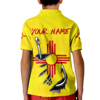 New Mexico Zia Symbol Fish Hook Kid Polo Shirt Torn Fishing Graphic and Custom Name Design - Wonder Print Shop