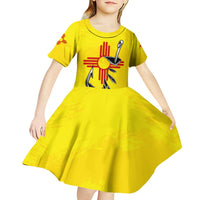 New Mexico Zia Symbol Fish Hook Kid Short Sleeve Dress Torn Fishing Graphic and Custom Name Design - Wonder Print Shop