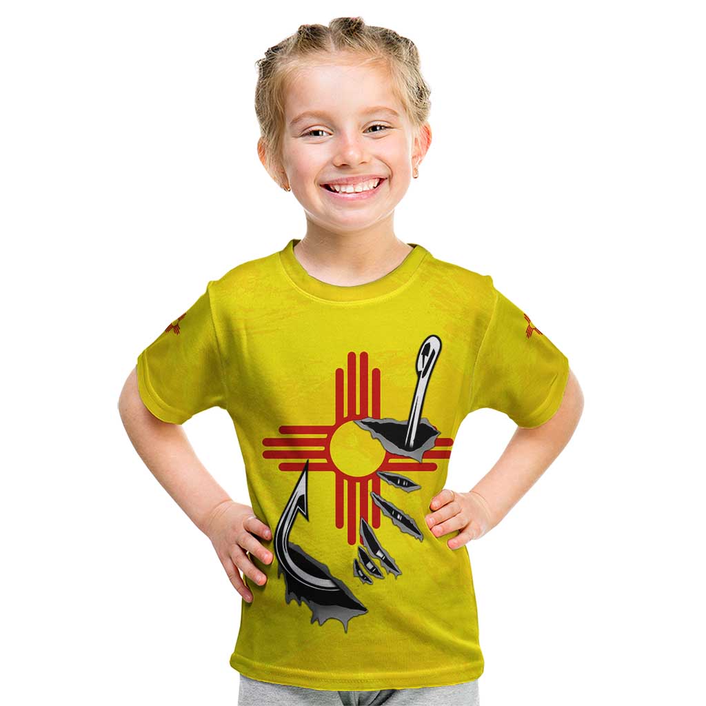 New Mexico Zia Symbol Fish Hook Kid T Shirt Torn Fishing Graphic and Custom Name Design - Wonder Print Shop