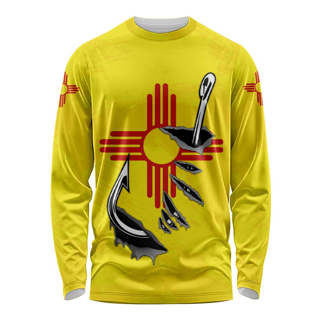New Mexico Zia Symbol Fish Hook Long Sleeve Shirt Torn Fishing Graphic and Custom Name Design - Wonder Print Shop