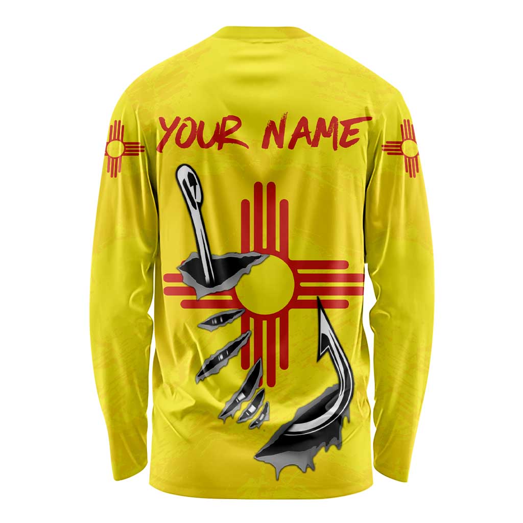 New Mexico Zia Symbol Fish Hook Long Sleeve Shirt Torn Fishing Graphic and Custom Name Design - Wonder Print Shop
