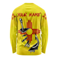 New Mexico Zia Symbol Fish Hook Long Sleeve Shirt Torn Fishing Graphic and Custom Name Design - Wonder Print Shop
