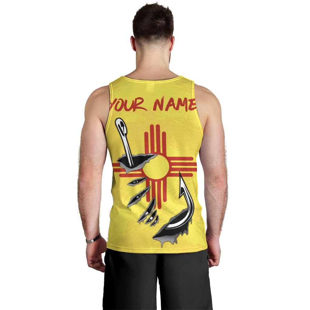 New Mexico Zia Symbol Fish Hook Men Tank Top Torn Fishing Graphic and Custom Name Design - Wonder Print Shop