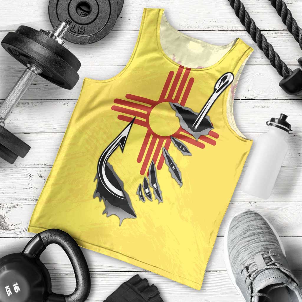 New Mexico Zia Symbol Fish Hook Men Tank Top Torn Fishing Graphic and Custom Name Design - Wonder Print Shop