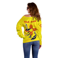 New Mexico Zia Symbol Fish Hook Off Shoulder Sweater Torn Fishing Graphic and Custom Name Design - Wonder Print Shop
