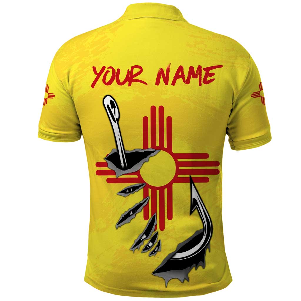 New Mexico Zia Symbol Fish Hook Polo Shirt Torn Fishing Graphic and Custom Name Design - Wonder Print Shop