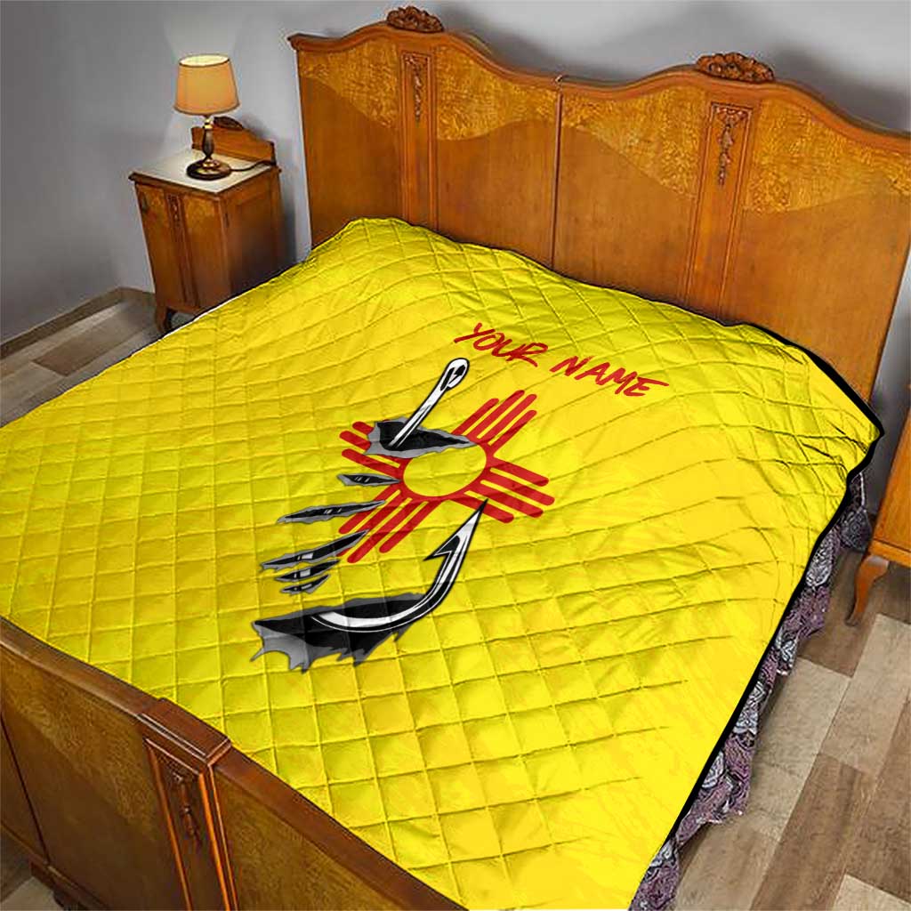 New Mexico Zia Symbol Fish Hook Quilt Torn Fishing Graphic and Custom Name Design - Wonder Print Shop