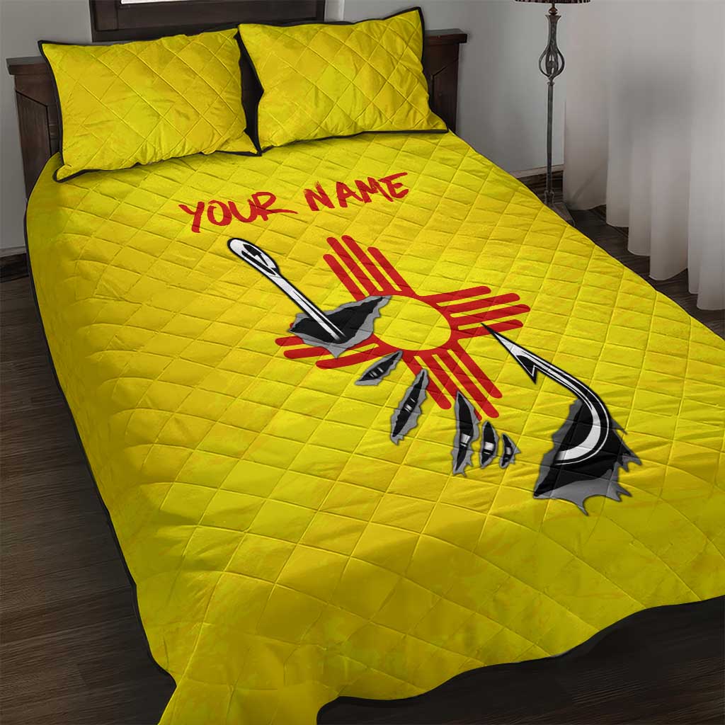 New Mexico Zia Symbol Fish Hook Quilt Bed Set Torn Fishing Graphic and Custom Name Design - Wonder Print Shop