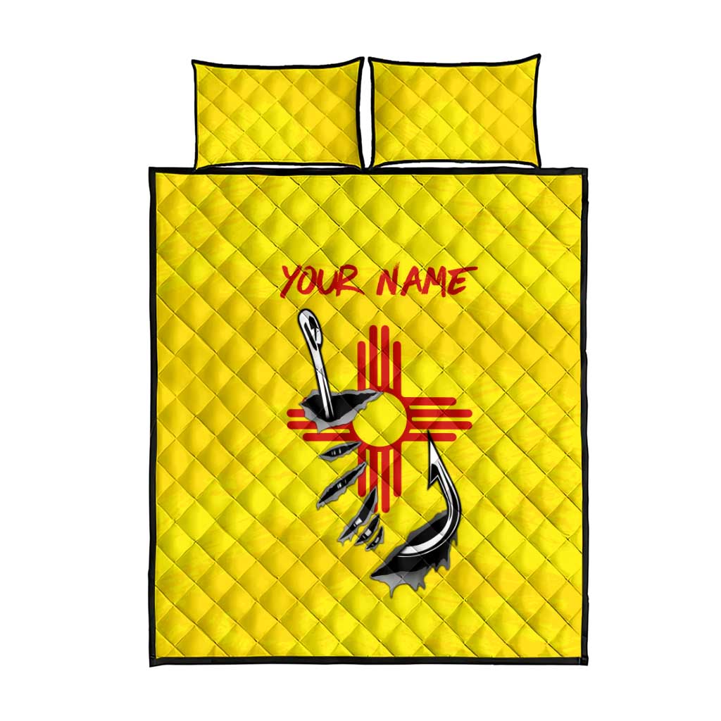 New Mexico Zia Symbol Fish Hook Quilt Bed Set Torn Fishing Graphic and Custom Name Design - Wonder Print Shop