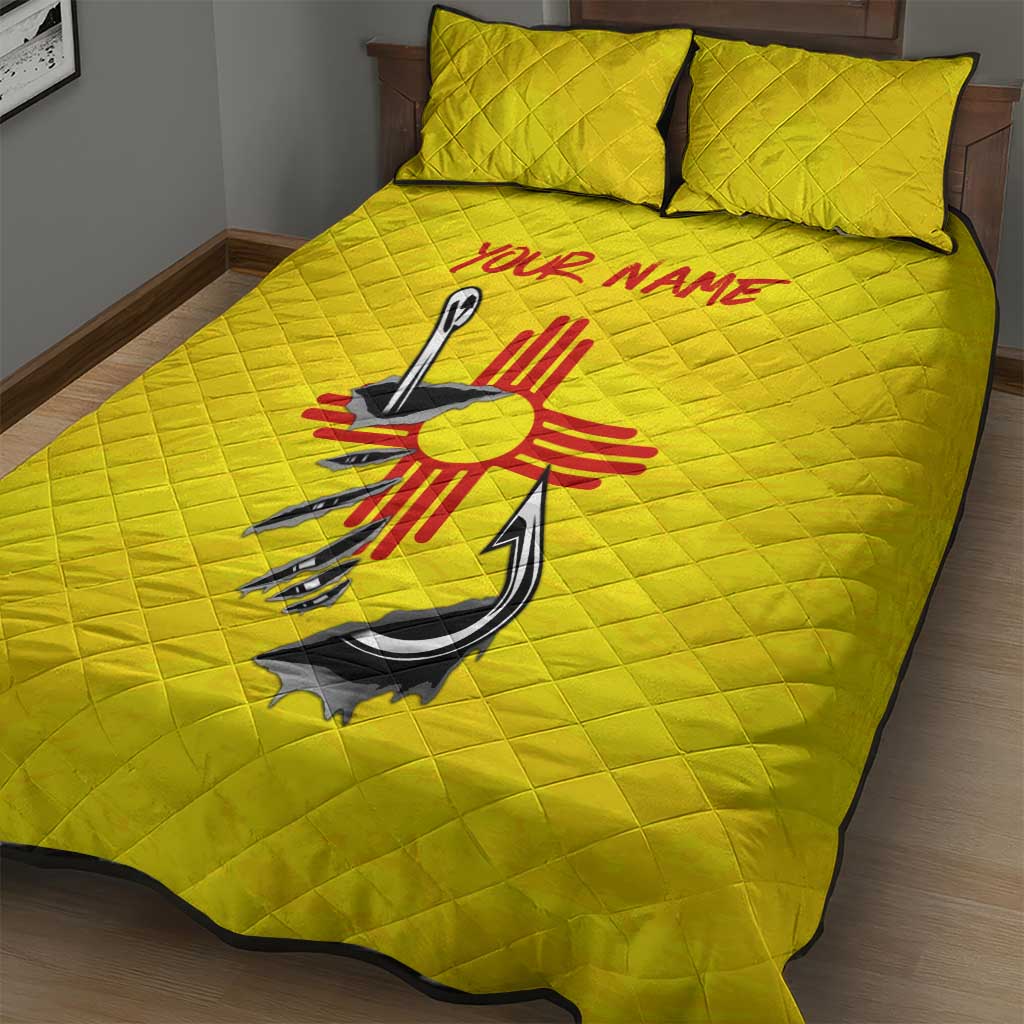 New Mexico Zia Symbol Fish Hook Quilt Bed Set Torn Fishing Graphic and Custom Name Design - Wonder Print Shop