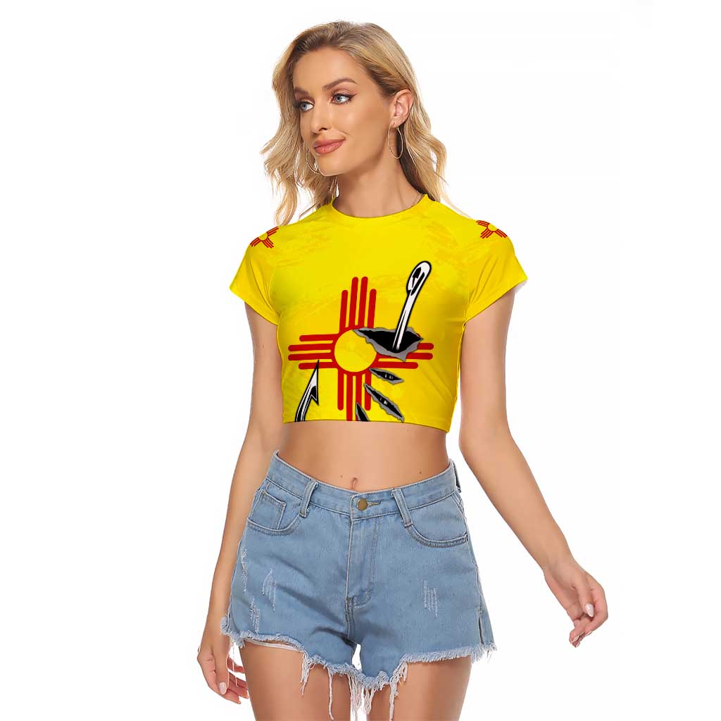 New Mexico Zia Symbol Fish Hook Raglan Cropped T Shirt Torn Fishing Graphic and Custom Name Design - Wonder Print Shop