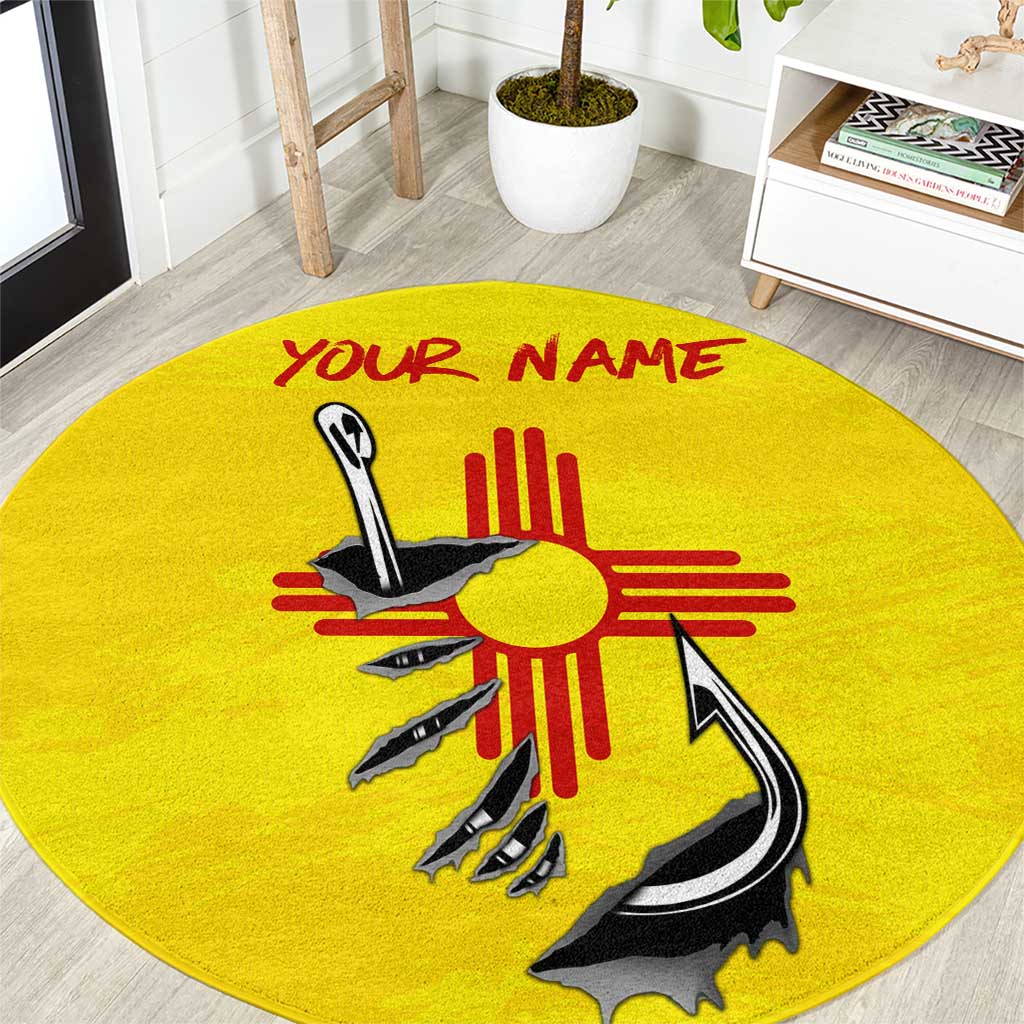 New Mexico Zia Symbol Fish Hook Round Carpet Torn Fishing Graphic and Custom Name Design - Wonder Print Shop