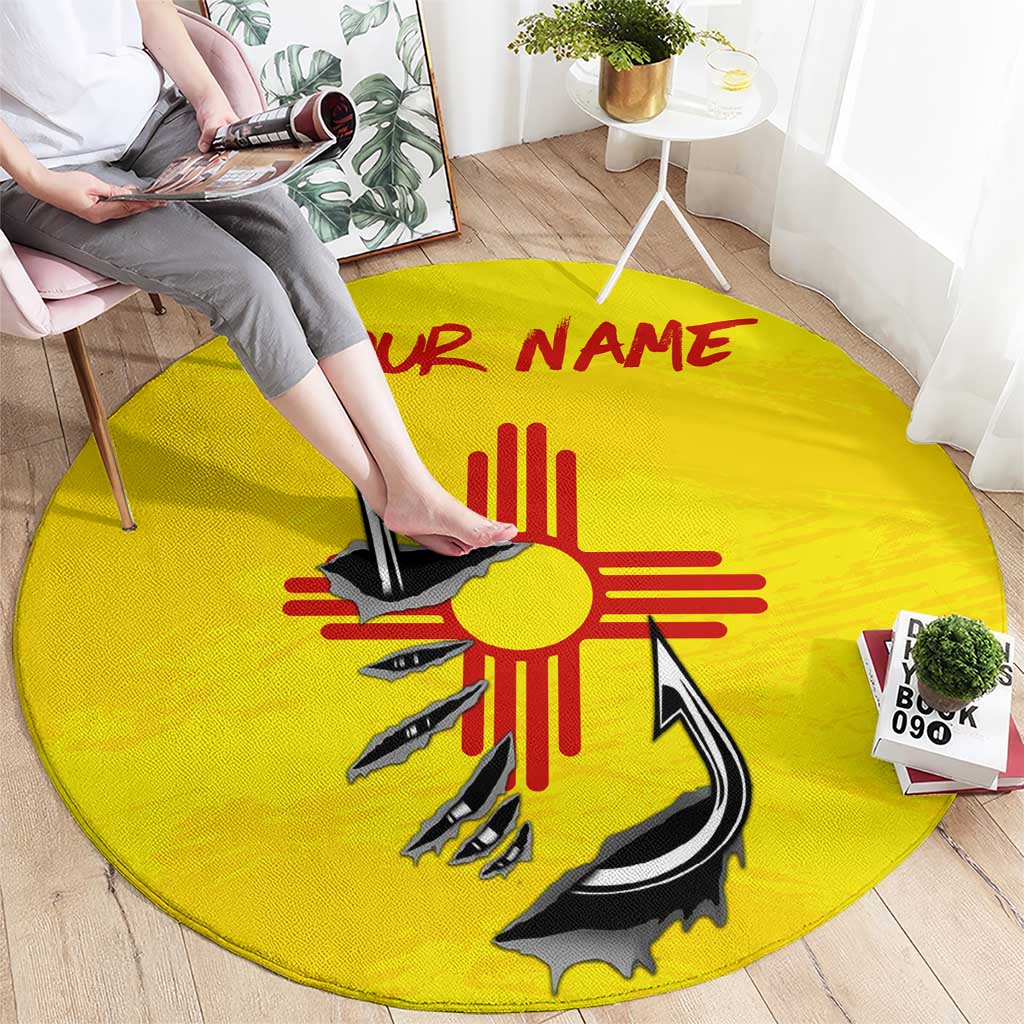New Mexico Zia Symbol Fish Hook Round Carpet Torn Fishing Graphic and Custom Name Design - Wonder Print Shop