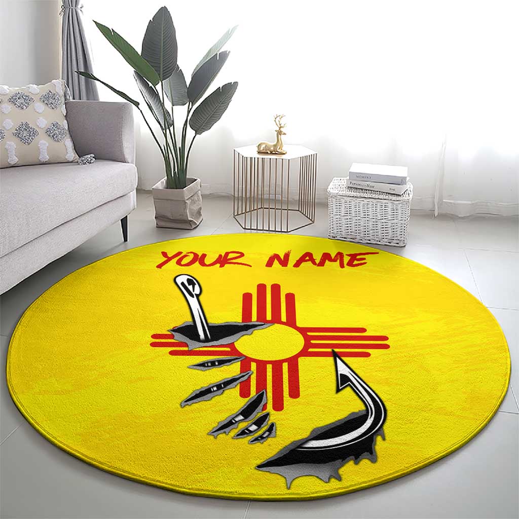 New Mexico Zia Symbol Fish Hook Round Carpet Torn Fishing Graphic and Custom Name Design - Wonder Print Shop