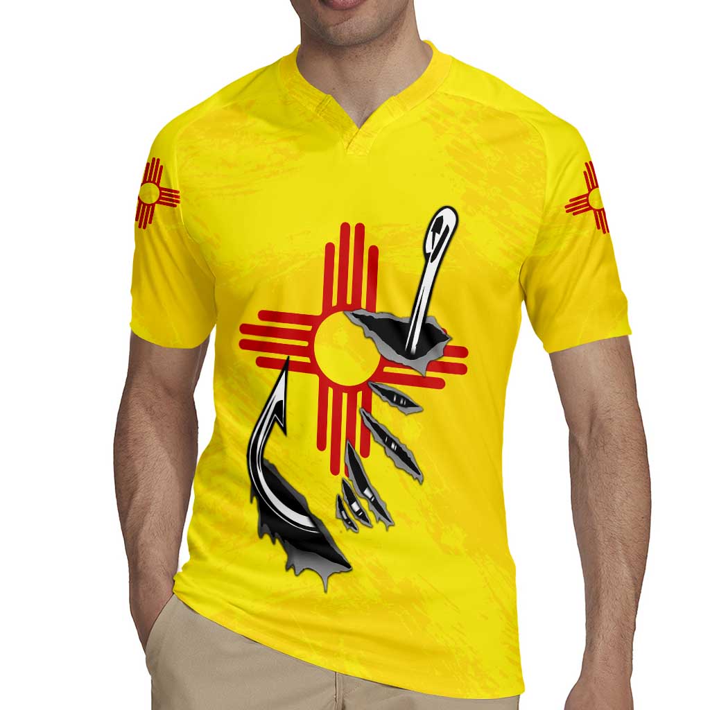 New Mexico Zia Symbol Fish Hook Rugby Jersey Torn Fishing Graphic and Custom Name Design - Wonder Print Shop
