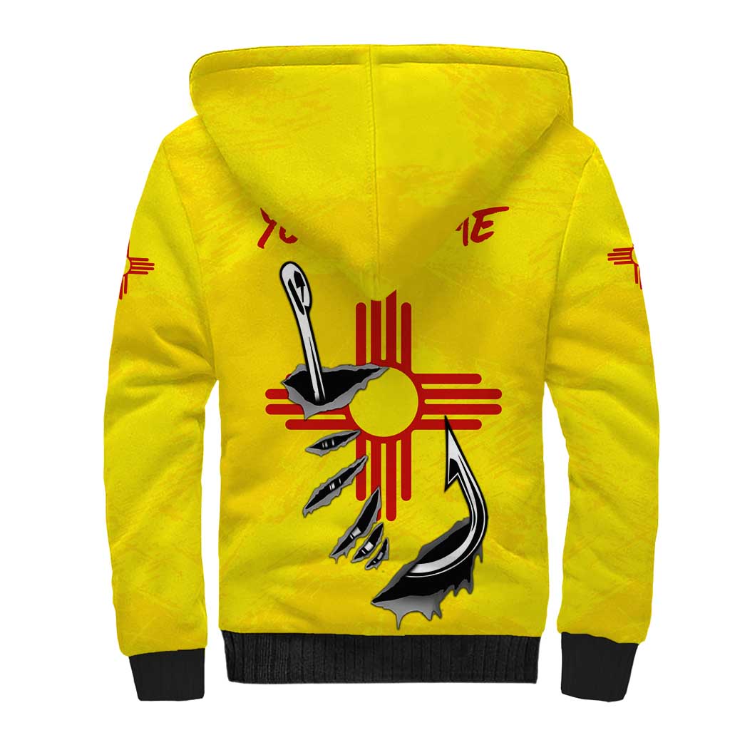 New Mexico Zia Symbol Fish Hook Sherpa Hoodie Torn Fishing Graphic and Custom Name Design - Wonder Print Shop