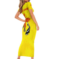 New Mexico Zia Symbol Fish Hook Short Sleeve Bodycon Dress Torn Fishing Graphic and Custom Name Design - Wonder Print Shop